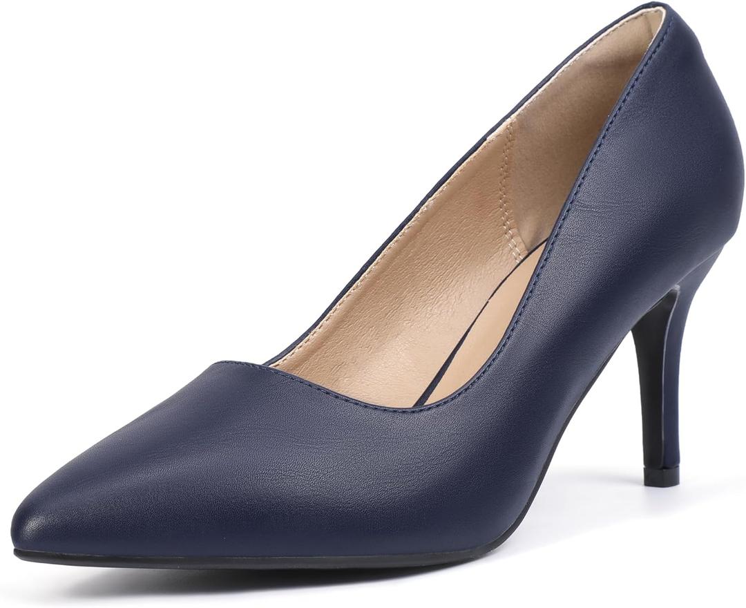 IDIFU IN3 High Heels Pumps Closed Toe Heels Women's Pumps Stiletto Pointed Toe Dress Shoes Wedding Prom Bridal Work Office Bride Bridesmaid Guest Trendy Dressy Fashion Comfortable Classic Pumps Shoes (9.5, Navy Blue Pu)