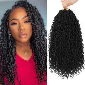 8 Packs Goddess Faux Locs Crochet Hair for Black Women, Natural Black Goddess Locs Crochet Hair, Boho Style Locs, River Hair with Curly Ends (18Inch, 1B#, 8Packs)