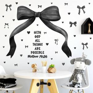 Large Black Bow Wall Stickers Watercolor Bowtie Wall Art Decor for Teen Girls Room Bows Bridal Shower Party Decals for Backdrop Peel and Stick Coquette Inspirational Decal Art Vinyl Mural for Bedroom