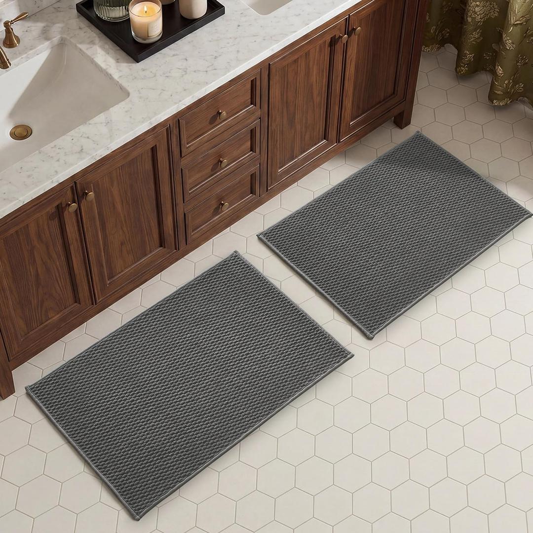 TYUU Bath Mat Set 2 Piece, Thin Bathroom Rugs Non Slip Washable Quick Dry, 20"x30" + 20"x30"