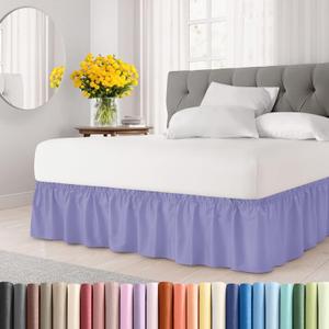 Wrap Around Dust Ruffle Bed Skirt - Lavender - Twin/Twin XL Size Beds with 12 Inch Drop - Easy Fit Elastic Strap - Adjustable Pleated Bedskirt w/Brushed Fabric Wrinkle Free - Women, Men, Kids & Teens