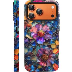 Compatible with iPhone 17 Pro Case 6.3, Cute Floral Flower Patterns Shockproof Protective Aesthetic Phone Case with Stylish Designs for Women Girl, Vibrant Defined Blossoms