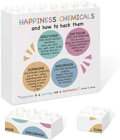 Happiness Chemicals Building Block Puzzle Sign, Mental Health Office Decor, Inspirational Gift, School Counselor Sign Therapist Office Art Decorations, for Therapist Office Living Room Bedroom 3 Pack