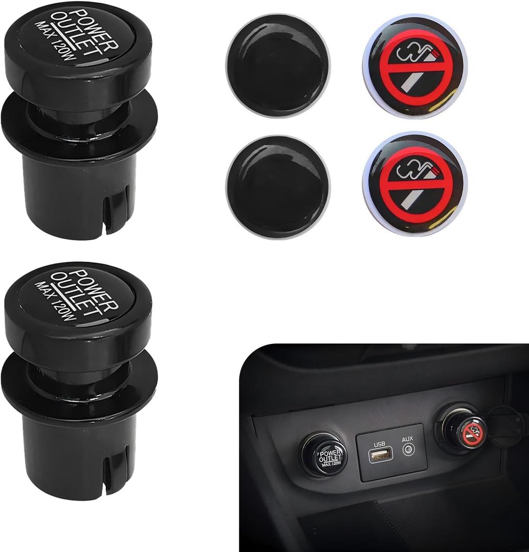 2 PCS Car Cigarette Lighter Cover, Waterproof and Dustproof Cigarette Lighter Socket Plug Protector, Personalized Pattern Decorative Cover, Universal for Most Cars Trucks SUVs (Black)