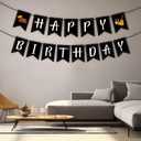 Friendship Themed Birthday Banner, Pre-Strung Party Themed Black Happy Birthday Banner 90s Party Decorations Supplies Accessories for Fan Parties