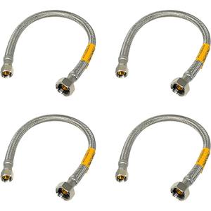 [4-Pack] PROCURU 16-Inch (1.3Ft) x 3/8" Comp x 1/2" FIP Faucet Hose Connector, Stainless Steel Braided Supply Line, Certified Safe (9SF16-4P)