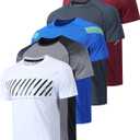 5 Pack Mens Active Quick Dry Crew Neck T Shirts | Athletic Running Gym Workout Short Sleeve Tee Tops Bulk (Large, White/Gray/Blue/Charcoal/Maroon)