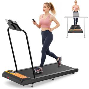 Walking Treadmill Pad with Handle Bar, Silent Fitness Equipment, Treadmill with 4-in-1 Modes, Easy Assembly, Portable Home Gym Equipment (Yellow)