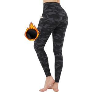 PHISOCKAT Women's Fleece Lined Leggings High Waisted Water Resistant Winter Thermal Warm Yoga Pants with Pockets (3X-Large)