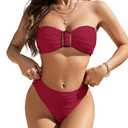 Blooming Jelly Womens Bandeau Bikini Sets Sexy Strapless Two Piece Swimsuit 2025 Cheeky High Cut Cute Ribbed Ladies Bathing Suit (Large, Red)