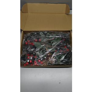 Boao 12 Pcs 11'' Large Christmas Pine Picks Tree Decoration Red Berry Picks and Sprays with Cone Artificial Fake Branches Snowy Floral Flower Holly Pine for Tree Crafts Decor Faux Stem