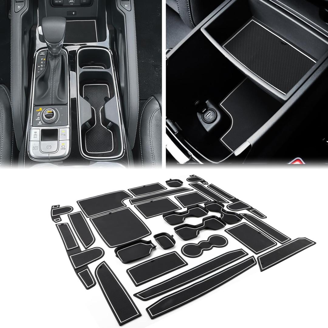 Auovo Center Console Mats Compatible with Kia Telluride Accessories 2020 2021 2022 2023 2024 2025 Door Liners Car Interior Decoration Cup Holder Coasters Pads(26pcs/Set, White)