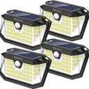 Solar Motion Sensor Lights Outdoor, [3 Modes/4 Pack/188 LED] 270 Wide Angle Lighting,Security Solar Powered Wall Lights, IP65 Waterproof Flood Lights for Fence Porch Yard Patio(Black)