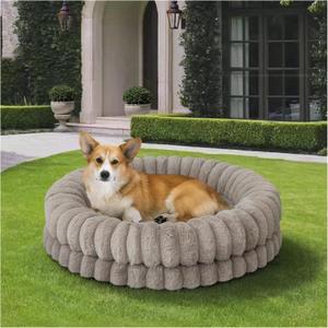 BALANCE Luxury Donut Dog Bed, 30 Inches Round Dog Bed Medium Size Dogs Washable, Orthopedic Calming Dogs Bed for Pets with Anti-Slip Bottom, Oatmeal