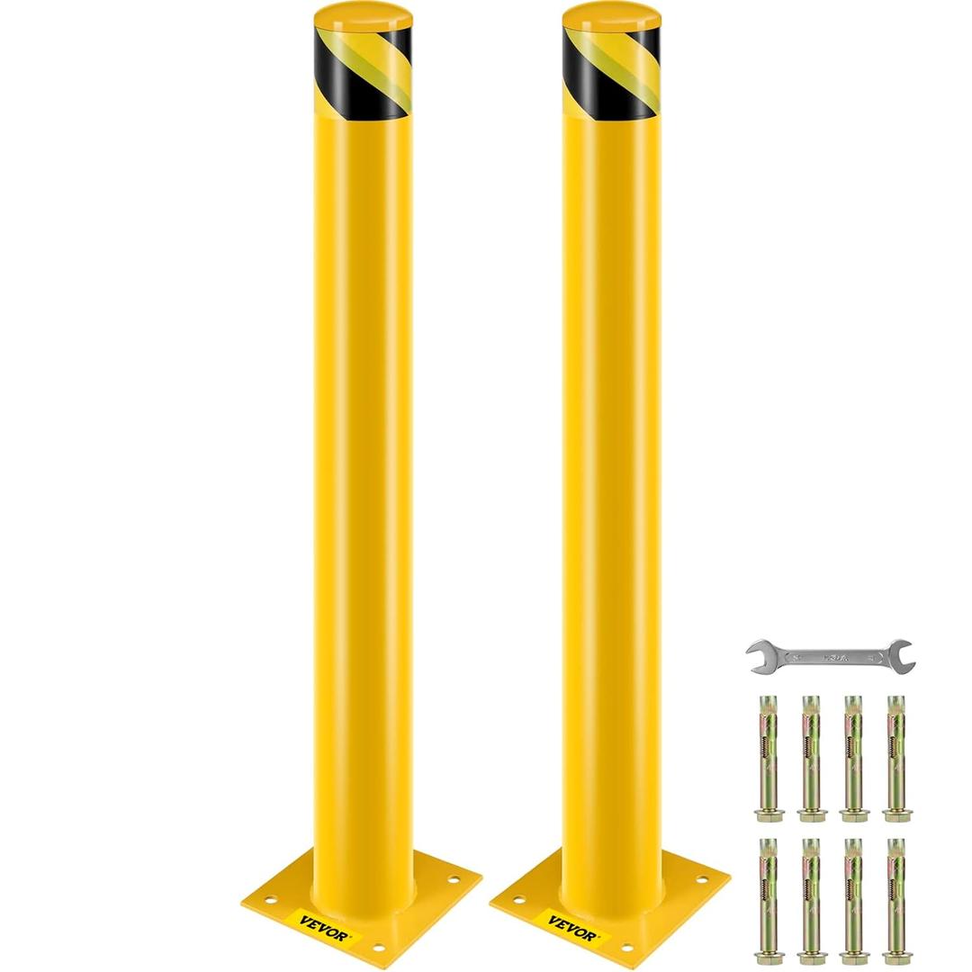 VEVOR Safety Bollard, 42 Inch Height Bollard Post, 4.5 Inch Diameter Steel Pipe Safety Bollard Post, Yellow Steel Bollard, Steel Safety Bollard with 8 Anchor Bolts, Perfect for Traffic-Sensitive Area