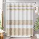 AmazerBath Beige Shower Curtain, 72x72 Washable Cloth Neutral Light Tan Shower Curtain with 12 Hooks, Fabric Khaki and White Striped Set, Farmhouse Bathroom Shower Curtain