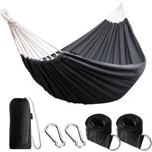 ANYOO Cotton Hammock Portable Camping Hammocks for Hanging Sturdy Garden Comfortable Fabric Hammock with Tree Straps Up to 660lbs with Travel Bag for Camping Outdoor/Indoor Patio Backyard (Dark Grey)