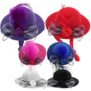 Mini Hats for Crafts 6Pcs Mesh Flower Tiny Top Hats 2.75 Inch Lightweight Doll Hair Accessories for Dollhouse Decoration and Party Dress up