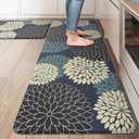 KIMODE Padded Anti Fatigue Rug Sets of 2, Ergonomic Standing Kitchen Rugs 2PCS, Boho Dahlia Kitchen Mats for Floor 2 Pieces Stain Resistant, Non Slip Kitchen Sink Floor Mat, 20"x32"+20"x47", Blue