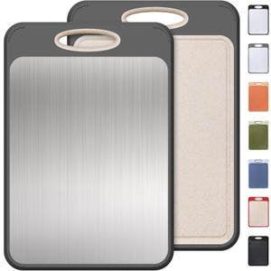 Stainless Steel Cutting Board, Non Toxic Cutting Board for Kitchen Double Sided Food Grade, Chopping Board for Meat/Vegetables, Kitchen Gifts Easy to Clean 2025 New Upgrade Large Size (16"L x 11"W) (Dark Gray)