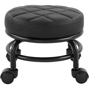 FURWOO Low Roller Seat PU Leather Rolling Stool with Wheels for Manicure, Mechanic,Home Office, Garage Shop Black