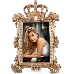 Vintage Picture Frame - Luxury Gold Crown Decorative Resin Frame - Desktop & Wall Hanging Photo Display Holder