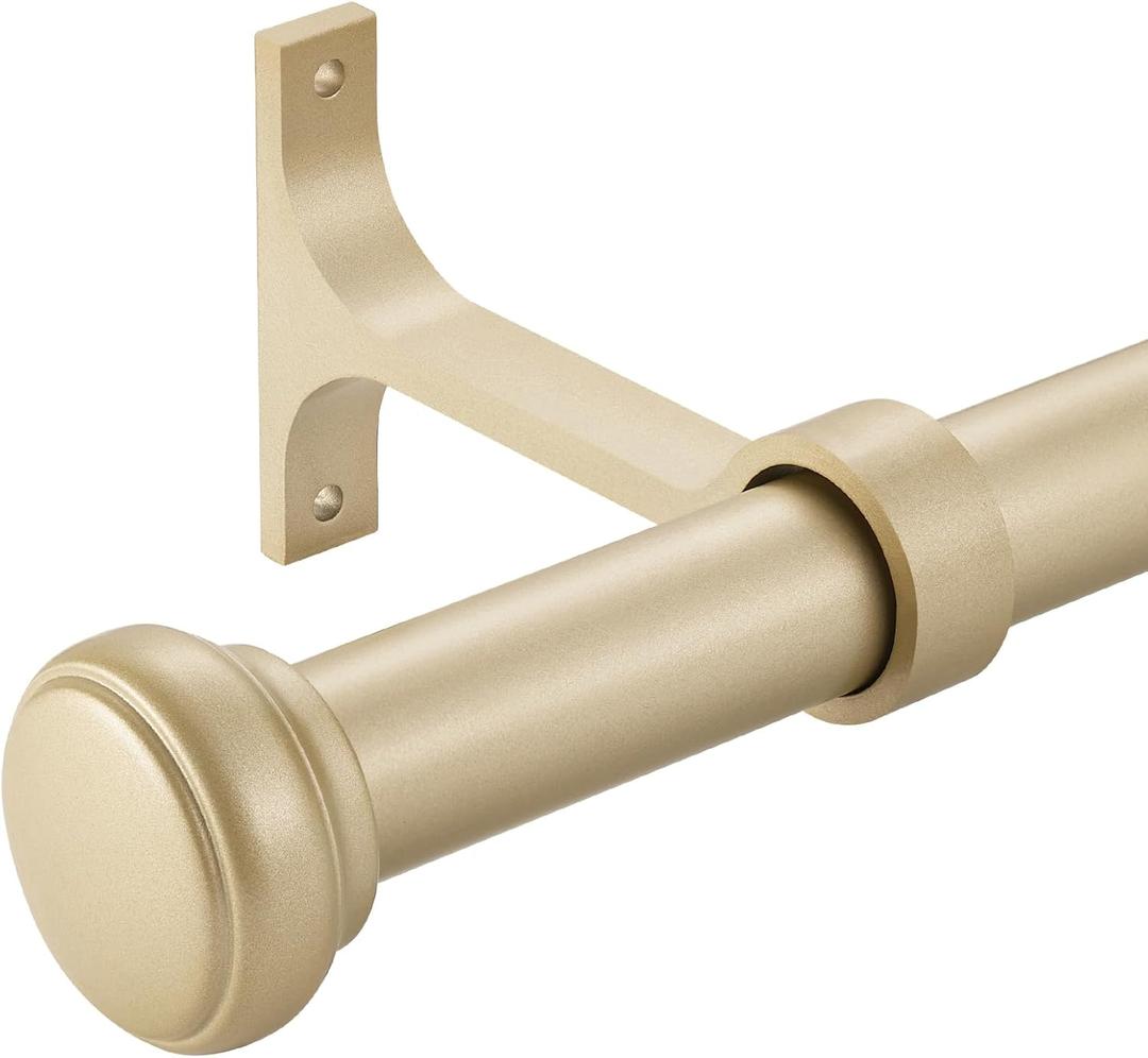 Heavy Duty Adjustable Curtain Rod, 1 Inch Long, 72 to 144 Inch, Round Cap, Ceiling Mount, Heavy Brackets, Outdoor Patio, Light Gold