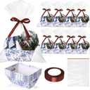 Kolldenn 24 Pcs Blue Christmas Baskets for Gift Empty DIY Bulk 8" x 10" Chinese Floral Chinoiserie Gift Basket Kit with Handles 8 Basket 8 Bags and 8 Bows to Fill for Xmas Hanukkah Party Wrapping