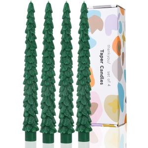 Christmas Tree Taper Candle Candlestick Unscented Candle for Home Decor Thanksgiving Party Dinner Candles Set of 4,10 Inch Green