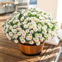 Daisy Artificial Flowers for Outdoors Decoration, 6 Bundles Fake Plants Flowers Bouquet White Faux Flowers for Outdoor Planter Look Real UV Resistant Silk Flowers for Outside Front Door Porch Patio