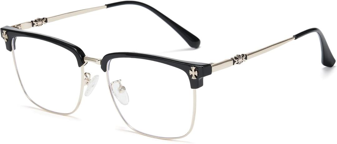 Cyxus Retro Blue Light Glasses Men - Square TR90 Metal Blowline Frame Stylish Trendy for Computer Daily Work 8252