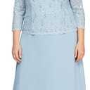 Alex Evenings Women's 3/4 Sleeve Stretch Lace Bodice Mock One Piece Gown