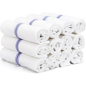 Kitchen Towels, 12 Pack 14"x25" Dish Drying Towels, 100% Cotton Tea Towel with Hanging Loop, Reusable Napkin, Durable After Multiple Washes, Soft & Absorbent - Blue Stripe