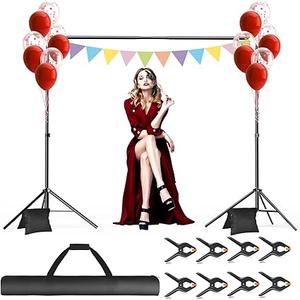 Backdrop Stand, 10x7ft(WxH) Photo Background Stand Adjustable Support Kit with 2 Crossbars, 8 Backdrop Clamps, 2 Sandbags and Carrying Bag for Parties Photography Wedding Decoration