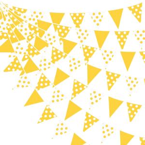 32Ft Yellow Party Decorations Yellow Fabric Polka Dot Pennant Triangle Banner Party Flag Bunting Streamer Garland for Birthday Sunshine Sunflower Baby Shower Lemon Home Outdoor Garden Decor Supplies