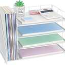 OPNCIE Desk Organizers and Accessories, 4 Tier Paper Letter Tray File Organizer, Office Organization Storage Desk Accessories Workspace Desktop Organizer for Classroom Office Supplies Decor, White (15" x 8.8" x 9.4")