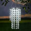 Hanging Solar Lantern Outdoor, 2 Tiers 21 Solar Transparent Acrylic Beaded Chandelier with Cool White LED S Hooks for Garden Yard Patio Gazebo Outside Decor