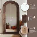 ZHUNFA Arched Full Length Mirror with Solid Wood Frame, 71x32 Farmhouse Wall Mounted Floor Mirror with Stand, Vertical Hanging, Leaning Standing for Bedroom, Living Room, Brown
