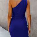 PRETTYGARDEN Women's Summer One Shoulder Mini Short Dresses Irregular Hem Belted Fitted Spring Cocktail Party Dress (S)