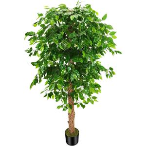 6ft Artificial Ficus Silk Tree (72in) with Plastic Nursery Pot Faux Tree, Fake Plant for Office House Farmhouse Living Room Home Decor (Indoor/Outdoor)