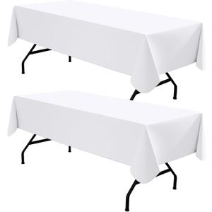 homing 2 Pack Rectangle Vinyl Tablecloth, Waterproof Spillproof Plastic Flannel Backed Table Cloth, Wipe Clean Table Cover for Dining, Buffet Parties and Camping (White, 60" x 84")