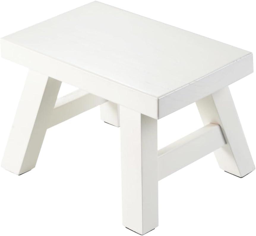 Small Stool Wooden Step Stool Footstool Solid Wood 8 inch for Kids Adults Plant Stand Fishing Stool (White)