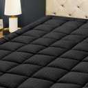 HYLEORY King Mattress Pad Quilted Fitted Mattress Protector Cooling Pillow Top Mattress Cover Breathable Fluffy Soft Mattress Topper with 8-21" Deep Pocket, Black
