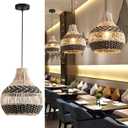 3-Pack Fax Rattan Pendant Light Fixture Mini Hand-Woven Black White Rattan Chandelier 10.24" Boho Wicker Hanging Lamp for Dining Living Bedroom Kitchen Farmhouse