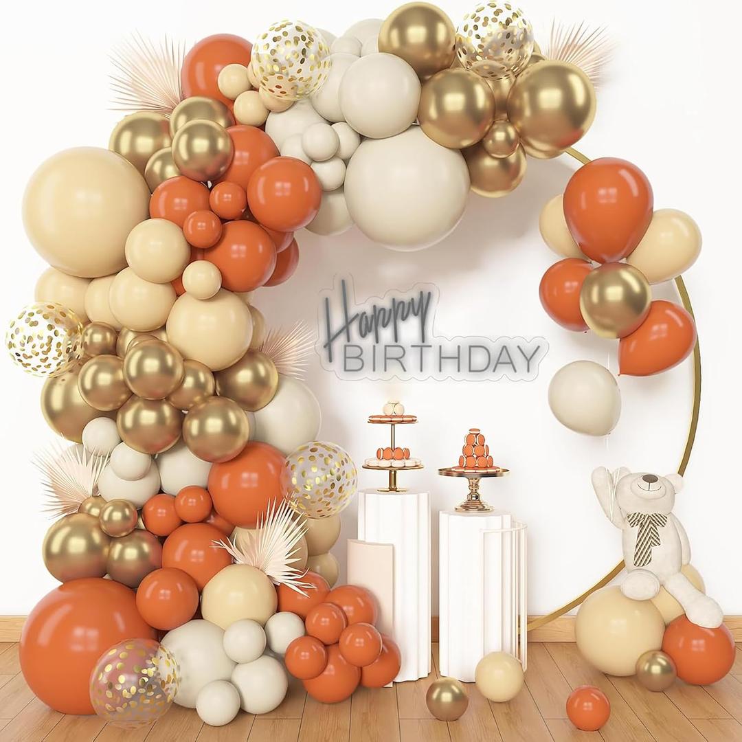 Archloon 156pcs Orange Balloon Garland Arch Kit, Different Sizes 18 12 10 5inch White Pastel Orange Latex Metallic Gold Confetti Fall Thanksgiving Balloons for Baby Shower Birthday Party Decorations