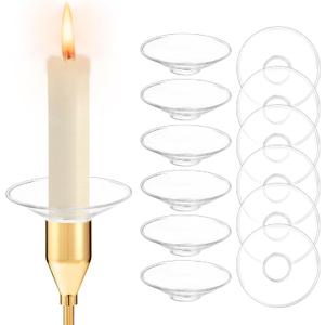 Clear Candle Drip Protectors Bobeches: Glass Bobeches for Candlestick Holders Round Candle Wax Catcher Rings Tapers Candle Guards Candle Ring for Table Candles Church Party Home Decoration Set of 12
