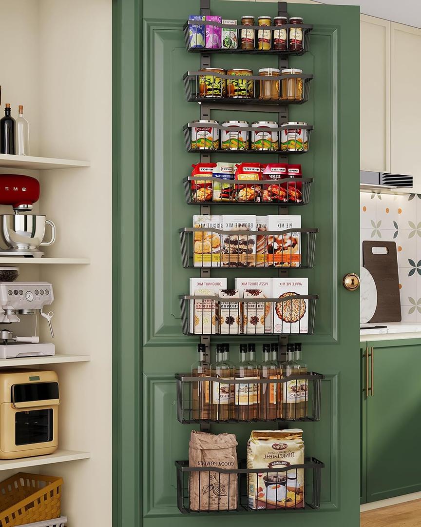Eastherry Over The Door Organizer8-Tier Over The Door Pantry Organizer with Adjustable BasketsMetal Hanging Pantry Organizers and Storage for Kitchen, Back of Door Seasoning Rack (Black)