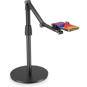 Phone Stand, Adjustable Cell Phone Holder, Multiangle, 3-Part Adjustable, Horizontal Recording Stand, Compatible with 3.5-11" Phone/iPad Mini/iPhone, Black