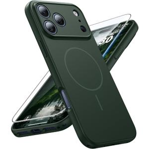 FNTCASE for iPhone 17 Pro Max Case: [Compatible with Magsafe] Solid Green Matte 17 Promax Magnetic Phone Cover with [Full Camera Protection] [Screen Protector] Military Grade Shockproof Protective
