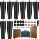 TURSTIN 8 Pieces Furniture Legs 8 Inches Round Solid Wood Furniture Feet with M8 T-Nuts Couch Legs Sofa Leg Replacement Leg for Armchair, Cabinet, Chair, Dresser or Home DIY Projects, Black